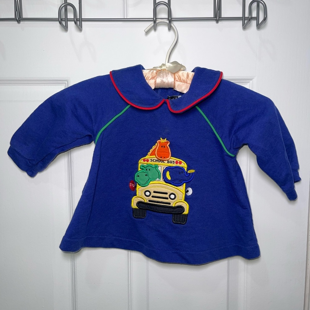 Vintage Baby Colorblock 24m Austin & Ashley Top School Bus Buttons Embroidered